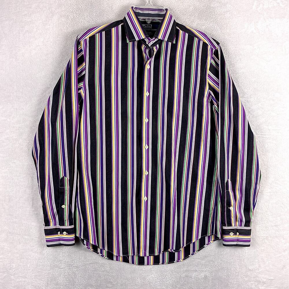 VTG Polo Ralph Lauren Shirt Men M Black Multicolor Stripe Regent Preppy Classic